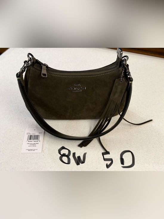 Coach Handbags - Coach Olive Suede Shoulder Bag with Tassel